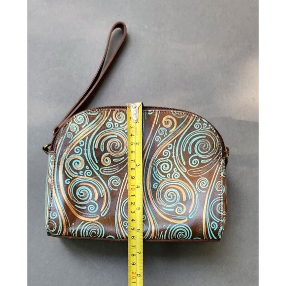 Anuschka Twin Top Wallet Wrislet Organizer Makeup Bag Tooled Waves Small Purse - Picture 5 of 16